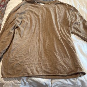 Billy Reid Wool Cashmere Silk blend Sweater in Camel with Goat Leather Patches